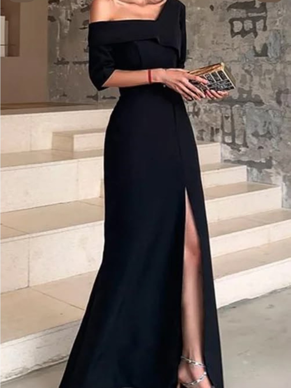 STYLEWE Black Maxi Dress with Draped Neckline